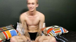 Hung skinny Jayboy twink tugging on his dick on the couch