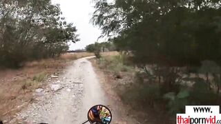 Amateur Thai teens Cherry sucking off a long white cock outdoors