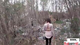 Amateur Thai teens Cherry sucking off a long white cock outdoors
