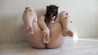 Blonde with a stunning booty into hot tights masturbates with a vibrator Private feet bdsm and hole close-ups