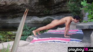 Nude cougar yoga instructor Daniella Smith makes her body more flexible