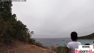 Amateur Thai teenagers Cherry nailed by a huge white penis from behind outdoors