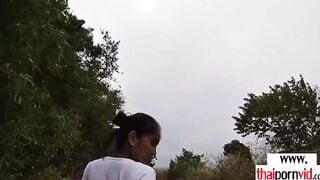 Amateur Thai teenagers Cherry nailed by a huge white penis from behind outdoors