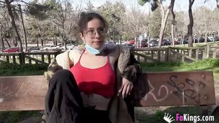 Teenie loves showing her body and blows dicks into outside