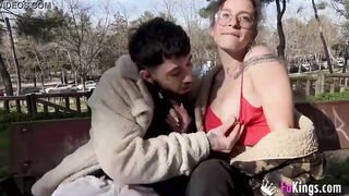 Teenie loves showing her body and blows dicks into outside
