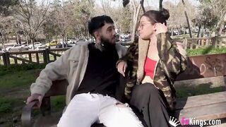Teenie loves showing her body and blows dicks into outside