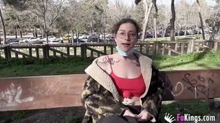 Teenie loves showing her body and blows dicks into outside