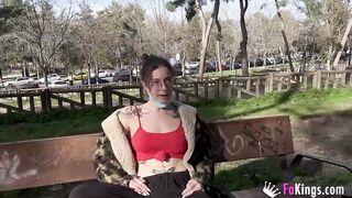 Teenie loves showing her body and blows dicks into outside