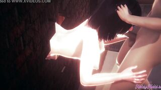 Naruto Anime 3D - 3Some Hinata blowjoib and Gets Nailed Through a Wall - Hentai Manga Japanese Porn