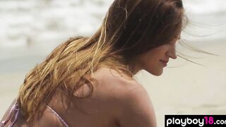 Great all natural ukrainian Nicole Fox teasing and stripping on the beach