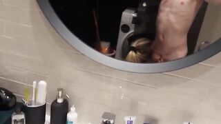 After fucking in the WC he cums on her jugs