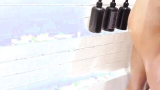 After fucking in the WC he cums on her jugs