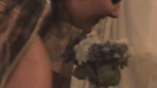Old Blonde Woman With Long Boobies Takes A Facial