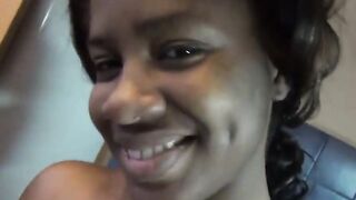 Ebony cunt with mouth shows her irresistible long titted