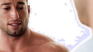 Brandon strokes himself taking every inch of Caseys raw cock