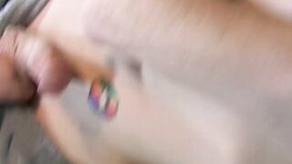 Cute twink with tattoos strokes his big dick and cums