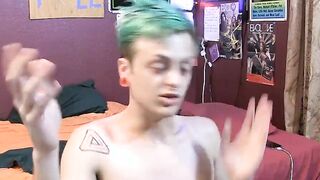 Young gay man Jason tugging his pecker and squirting spunk