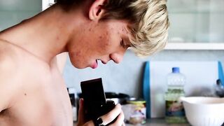 Handsome twink cums while being ass fucked hard and fast