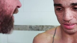 Hunk stepdad and stepson getting sloppy wet in the shower