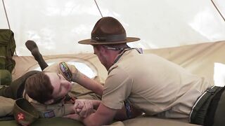 ScoutBoys - Hot, smooth scout boys wrestle then bang bareback into tent