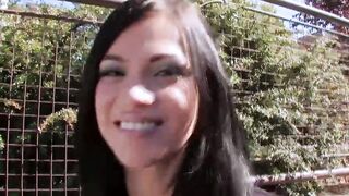 Ebony haired sporty teenie with tiny melons seduced