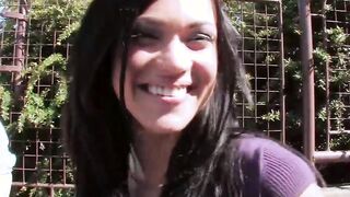 Ebony haired sporty teenie with tiny melons seduced