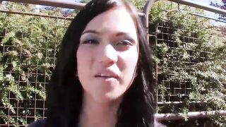 Ebony haired sporty teenie with tiny melons seduced