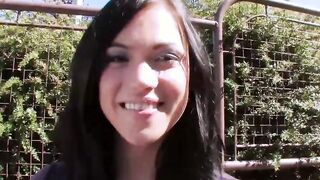 Ebony haired sporty teenie with tiny melons seduced