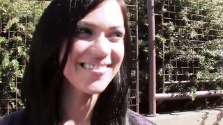 Ebony haired sporty teenie with tiny melons seduced