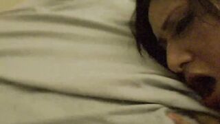 pov home scene with ebony haired eighteen with natural hooters