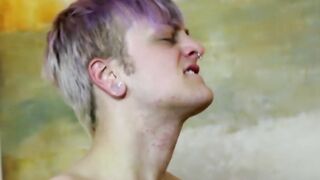 Lusty twink services two giant dicks and receives money shot