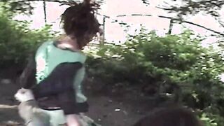 Slender hoe with small breasts having outdoors sex with her hitchhiker BF