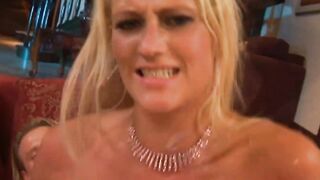 Slender blonde with tiny jugs loves anal sex