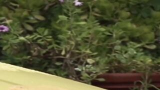 Outside interracial anal sex with a dark haired young bimbo