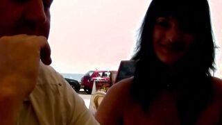 Ebony haired french women fucks outside