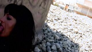 Ebony haired french women fucks outside