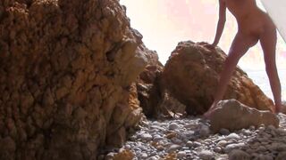 Amateur outside sex at the Beach with a slender tiny jugs Old