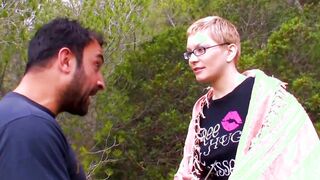 Natural inked thot with short hair and glasses fucking outside