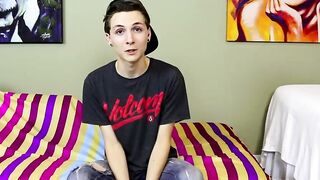 New cute and horny twink Trey Bentley interview and jack off