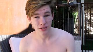 Fit and outdoor twink Nico stroke his cock and cum