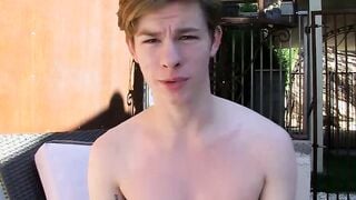 Fit and outdoor twink Nico stroke his cock and cum