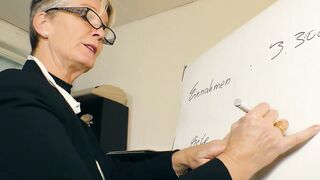 Older German skank fucking inside her Nylon underwear during the roleplay into hr Office