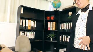 Older German skank fucking inside her Nylon underwear during the roleplay into hr Office