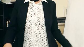 Older German skank fucking inside her Nylon underwear during the roleplay into hr Office