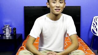 Cute asian twink Ty Neiman splashing hot cum on himself