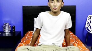 Cute asian twink Ty Neiman splashing hot cum on himself