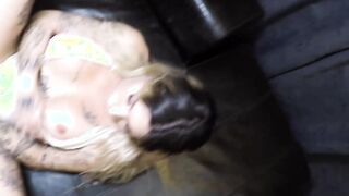 Inked German shemale Goddess enjoy the bareback cumshot butt screwed