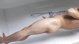 Fucking a sensual blonde Hoe standing doggy inside the shower