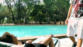Big Titted German thot fucks outdoors by the Pool