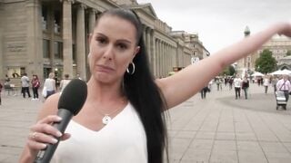 Real german street Casting with a sensual african haired bimbo